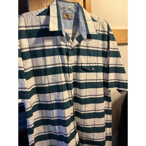 Roper Men’s XL White Green Striped Short Sleeve Pearl Snap Cotton Western Shirt - Picture 7 of 12